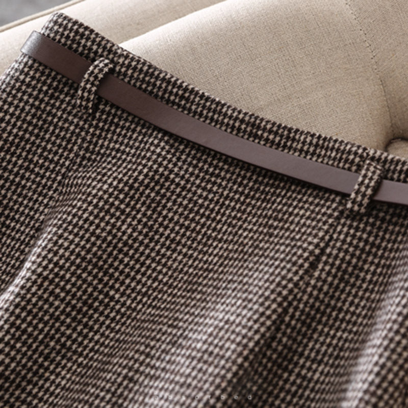 Houndstooth Skirt with High Waist Design for Effortless Style