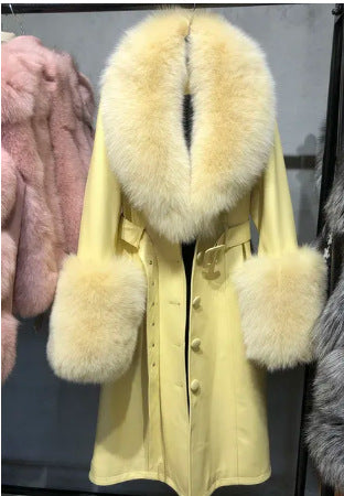 Slim-fit Leather Sheepskin Coat with Luxurious Fox Fur Lining