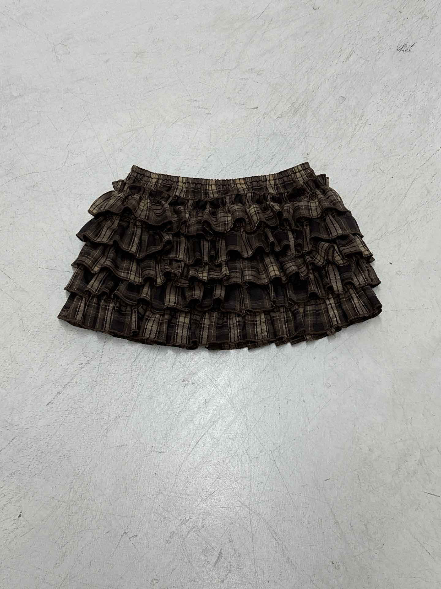 Plaid Pleated Slim-fit Tutu Skirt with Contrast Color Design