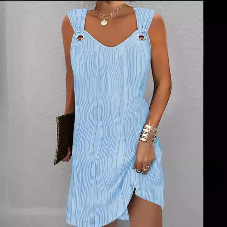 Solid Color Water Wave Pattern Sleeveless Dress for Any Occasion