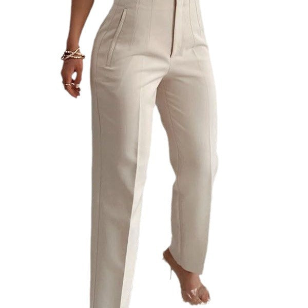 Pleated High Waist Slim-fit Basic Pants with Pocket Detail