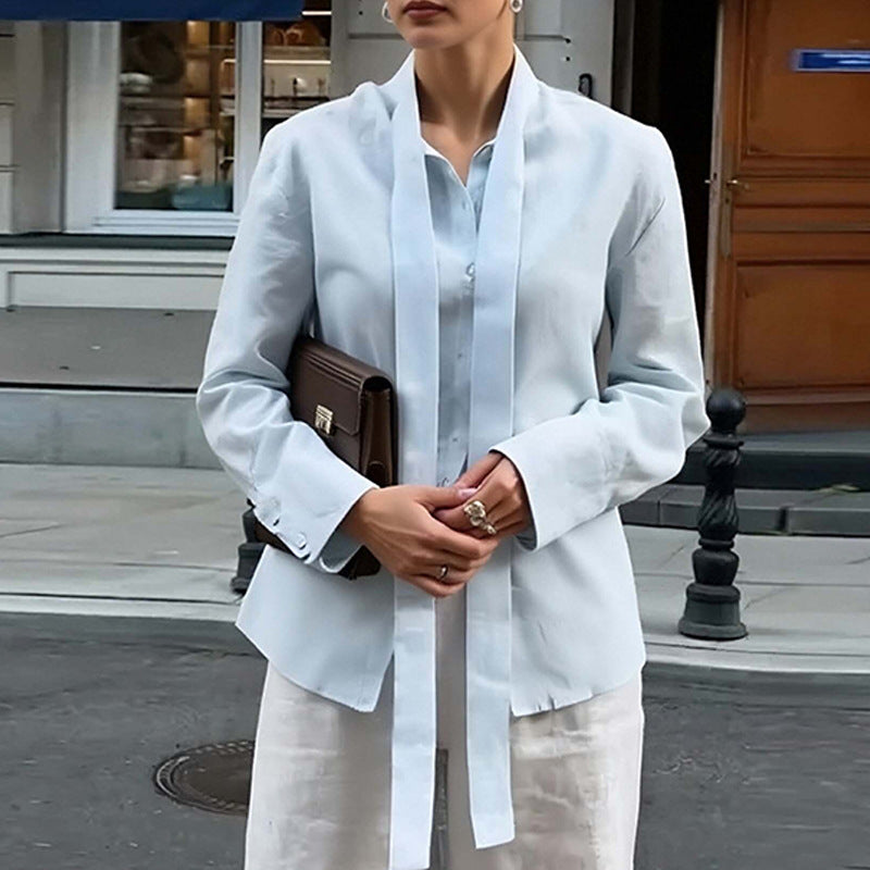 Casual Long Sleeve Shirt with Solid Color and Loose Fit Design