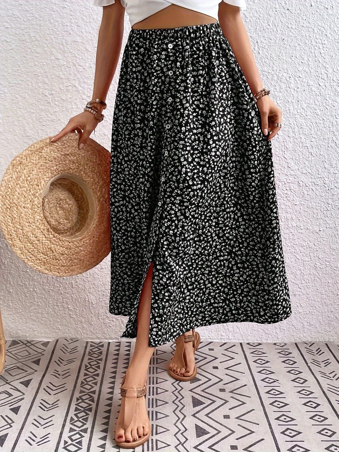 A-Line Skirt with Self-Tie and Embroidery Design for Summer Style