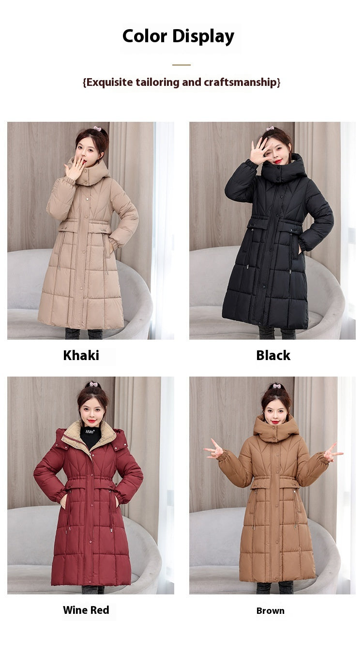 Mid-length Slimming Cotton Coat with Cinched Style and Pockets