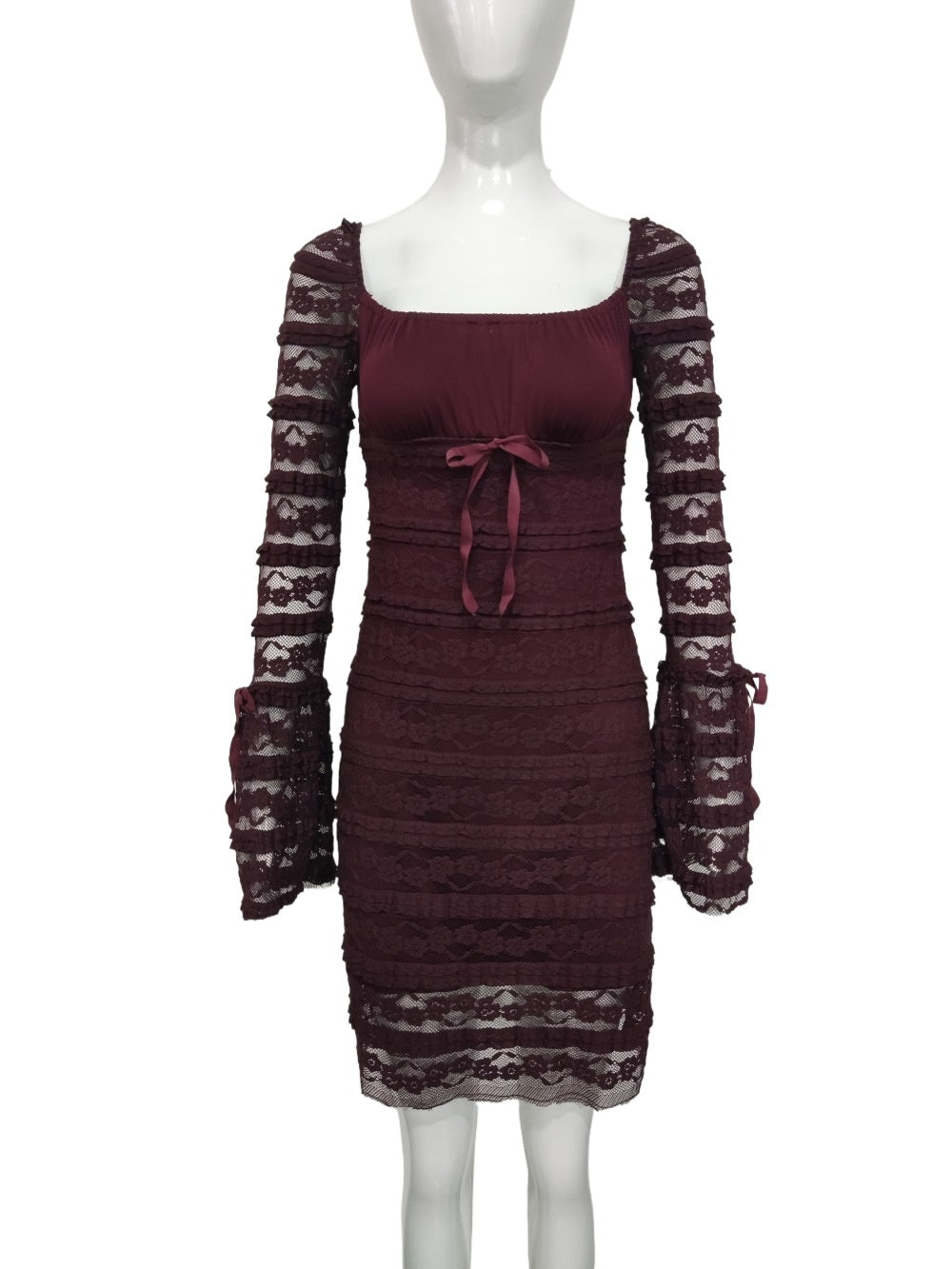 Lace Dress with Bell Sleeves and Square Collar for Stunning Style