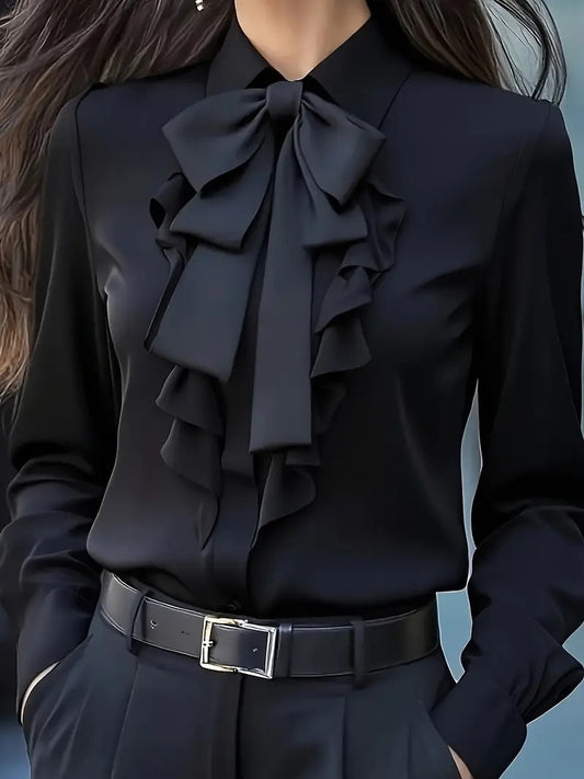 Ruffled Design Shirt with Tied Bow for Chic Style