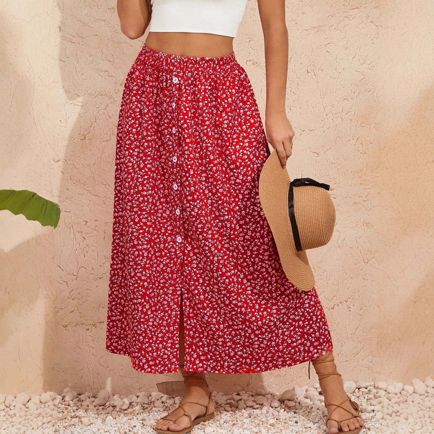 A-Line Skirt with Self-Tie and Embroidery Design for Summer Style