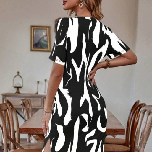 Printed Short-sleeved Dress with Casual Japanese Style