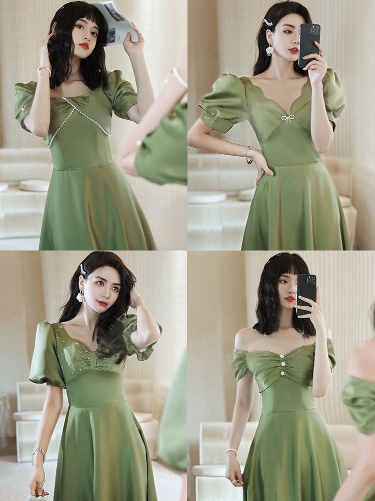 Avocado Green Satin Bridesmaid Dress for Spring Events