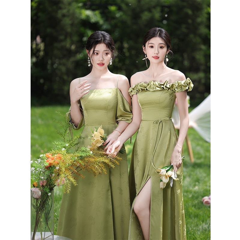 Bridesmaid Dress with Classic Sleeves and High Waist Design