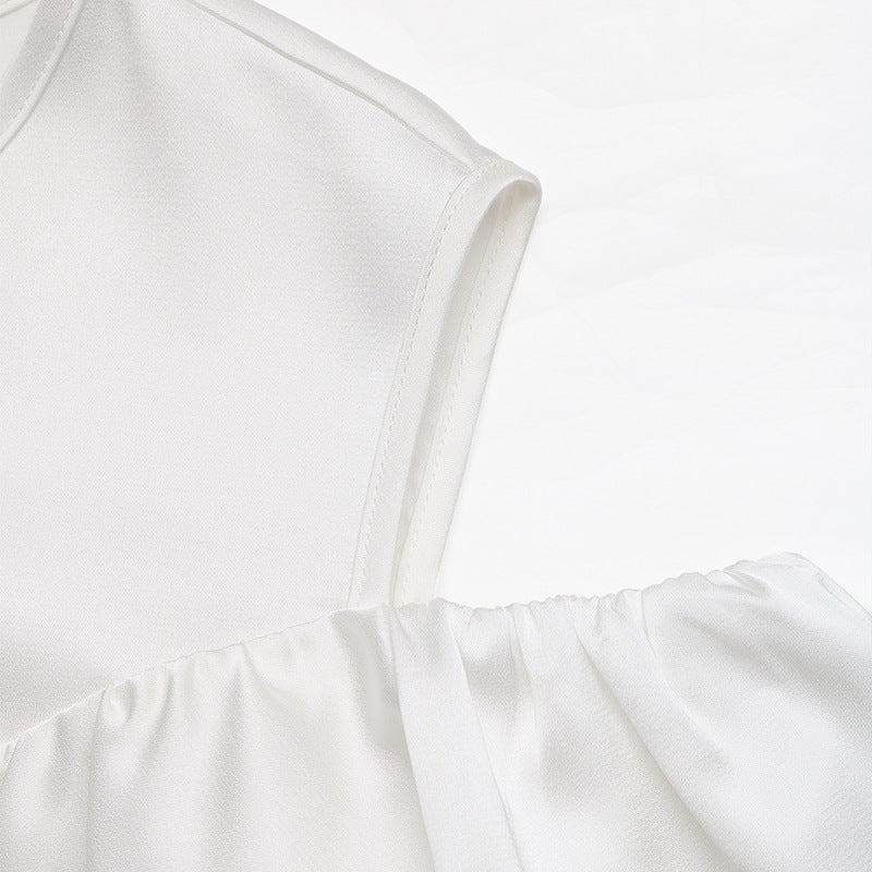 Long-sleeved Ruffled Off-the-shoulder Lace-up Shirt for Stylish Looks