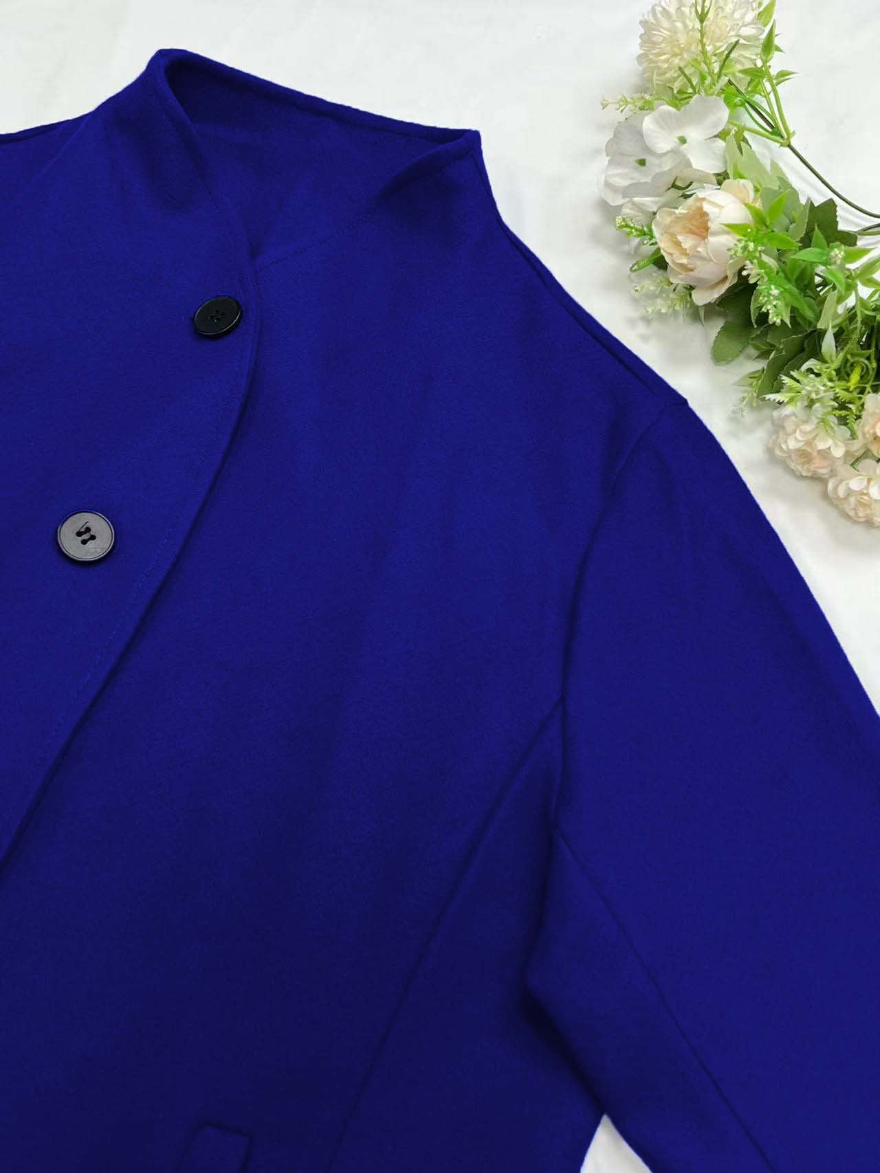 Minimalist Long Sleeve Lapel Button Slim-fit Woolen Coat