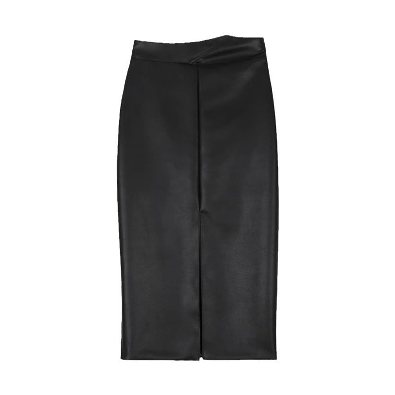 Split Leather Skirt with High Waist for Stylish Commuting Looks