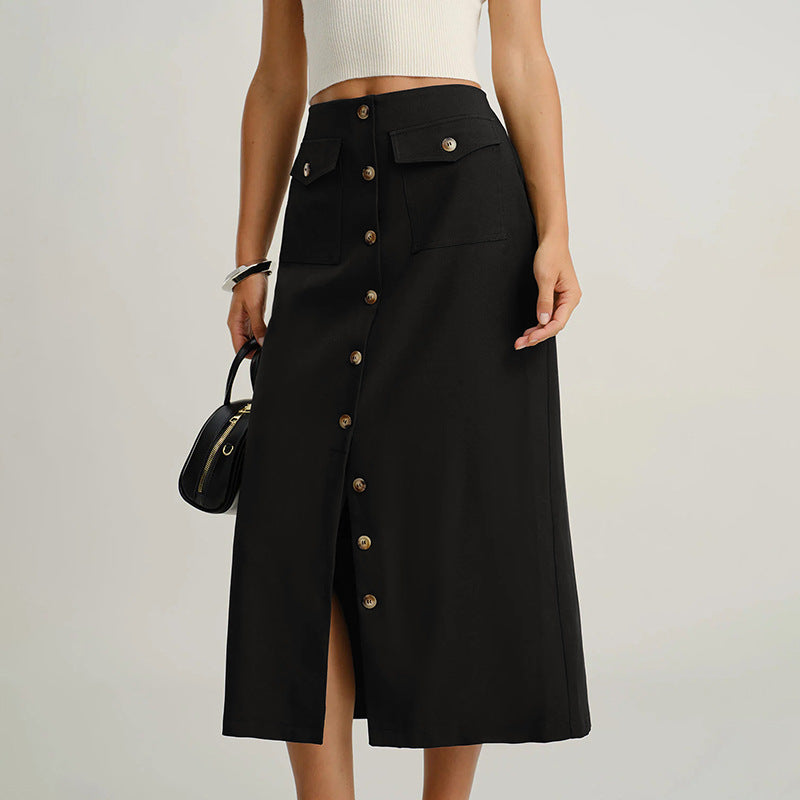 Straight Skirt with Retro Front Slit and Slimming Fit