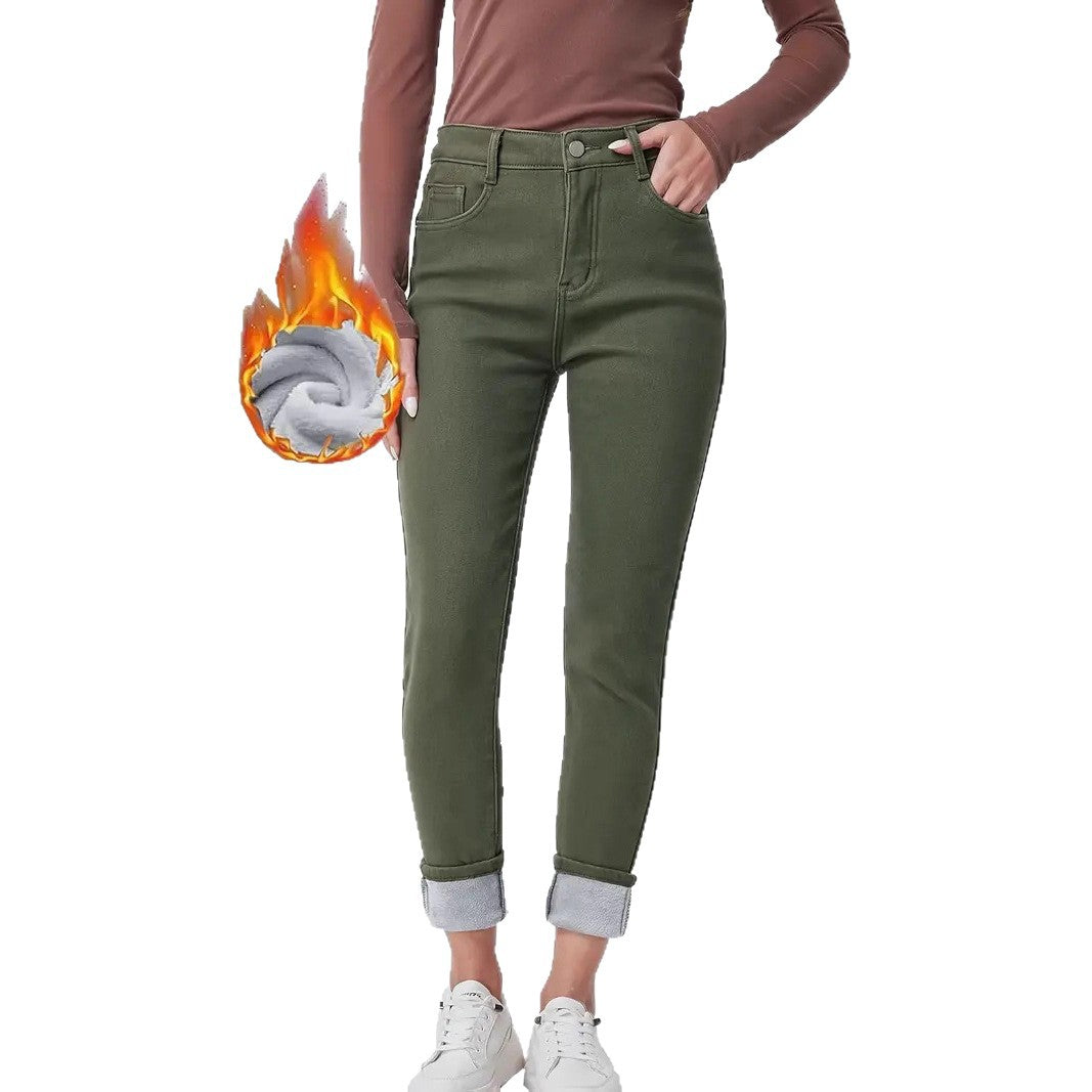 Skinny Denim Trousers with High Waist Design for Flattering Fit