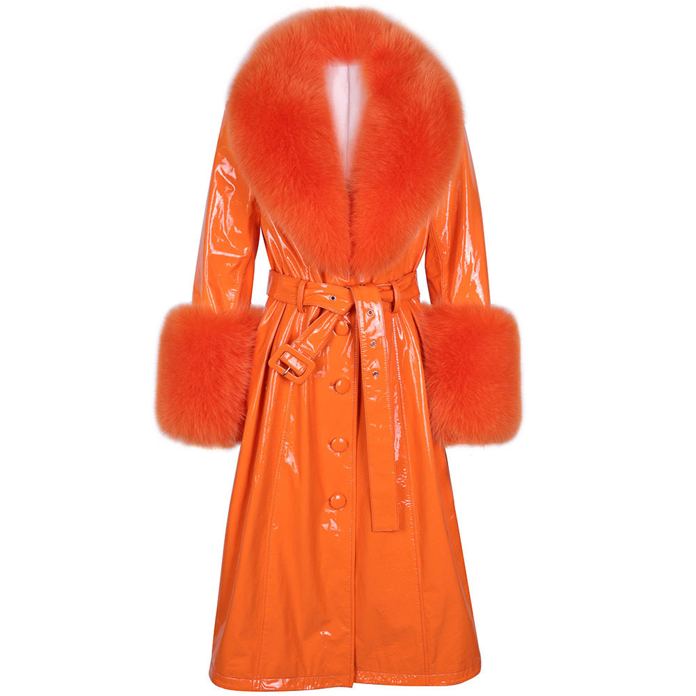 Slim-fit Leather Sheepskin Coat with Luxurious Fox Fur Lining