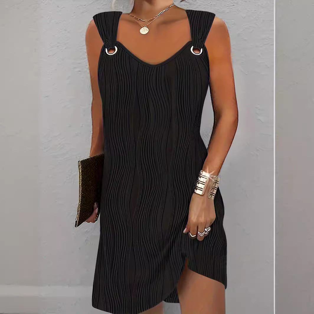 Solid Color Water Wave Pattern Sleeveless Dress for Any Occasion