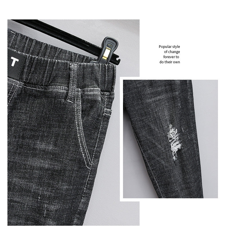 Plus Size Stretch High Waist Jeans with Cropped Denim Style