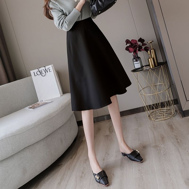 High Waist Slimming A-Line Umbrella Skirt with Pleated Design