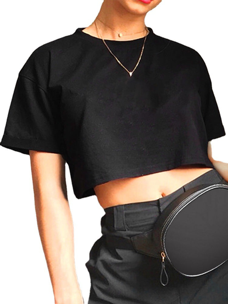 Solid Color O-neck Short Sleeve Shirt for Fresh and Sweet Style