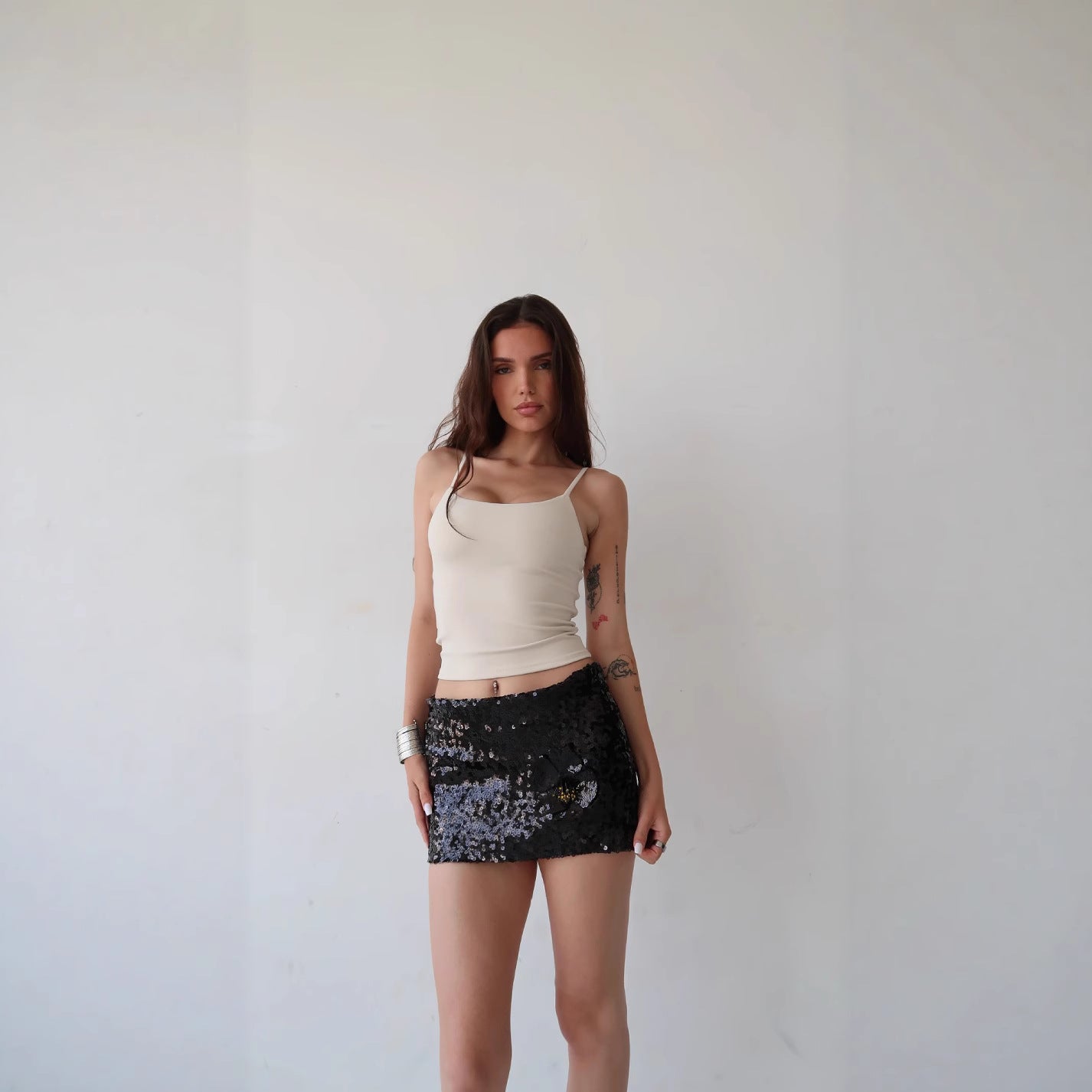 High Waist Miniskirt with Sequined Bow Decoration for a Flirty Look