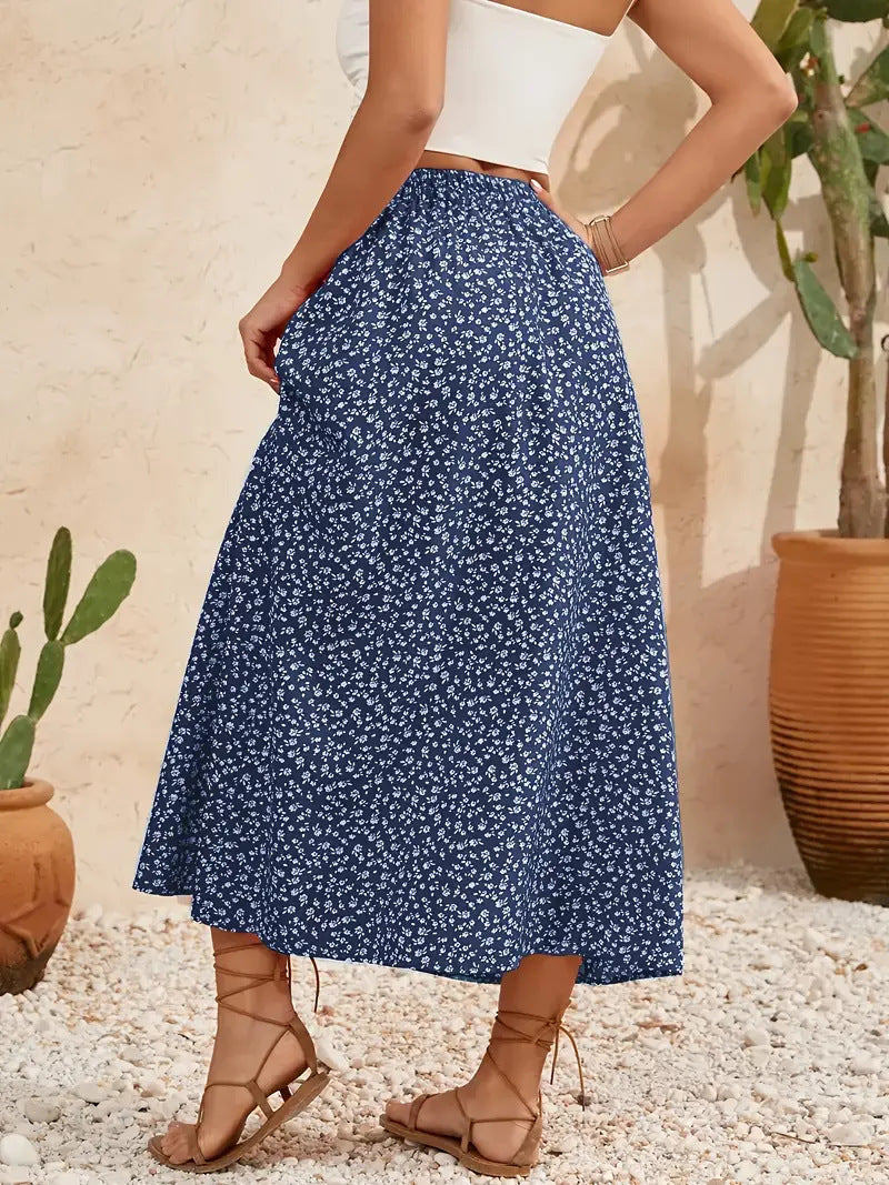 A-Line Skirt with Self-Tie and Embroidery Design for Summer Style