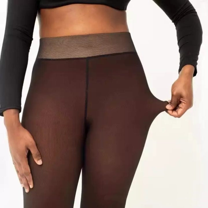 One-line True See-through Leggings with Fleece-lined Warmth