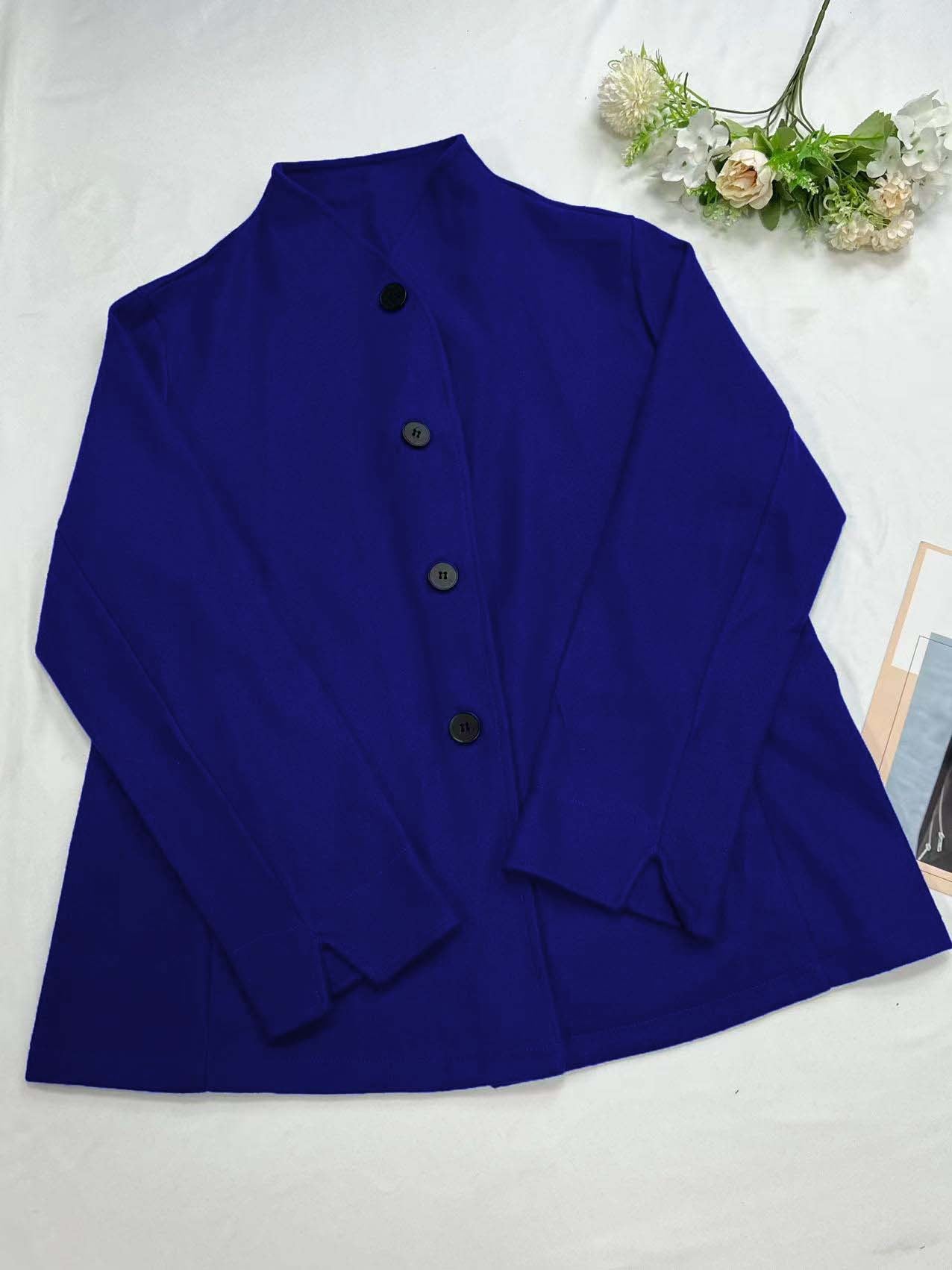 Minimalist Long Sleeve Lapel Button Slim-fit Woolen Coat