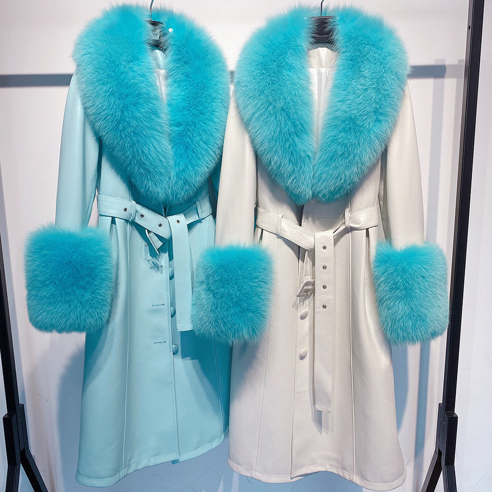 Slim-fit Leather Sheepskin Coat with Luxurious Fox Fur Lining