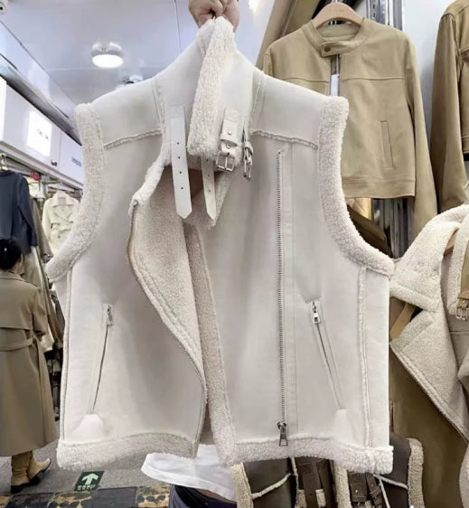 Berber Fleece Motorcycle Vest with Stylish Western Design