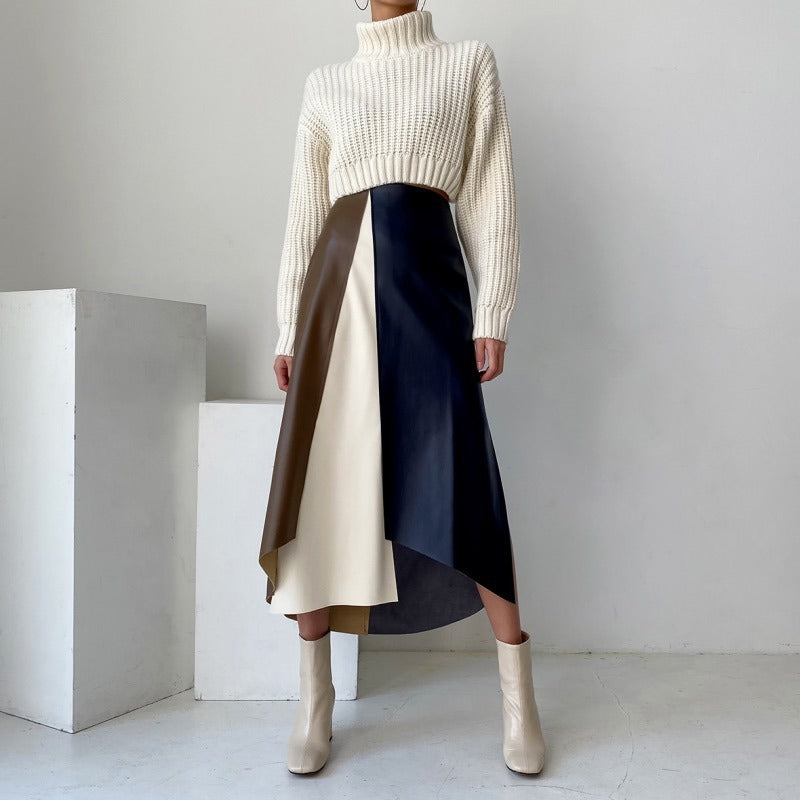 Mosaic Leather Skirt with Elegant Mid-Length Design for Chic Style
