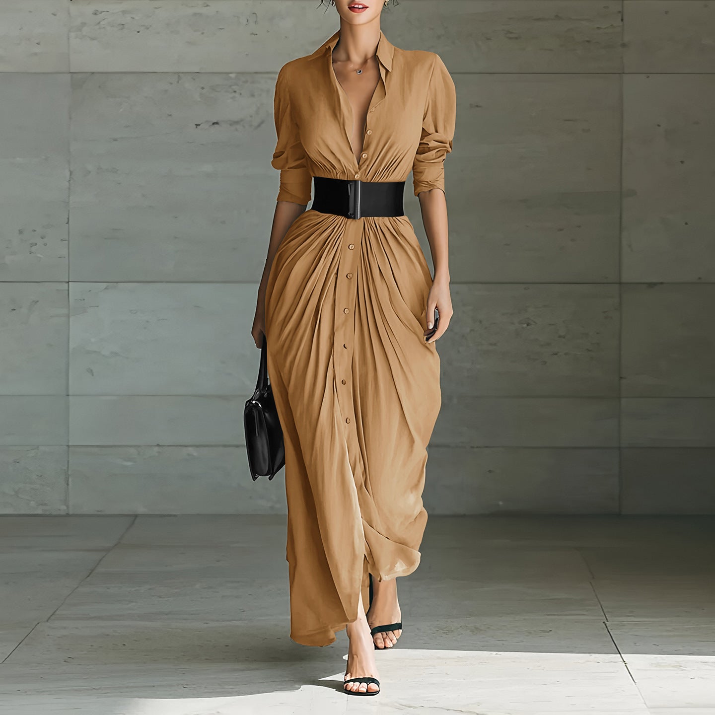 Shirt Dress with Elegant Lapel and Belt for Sophisticated Style