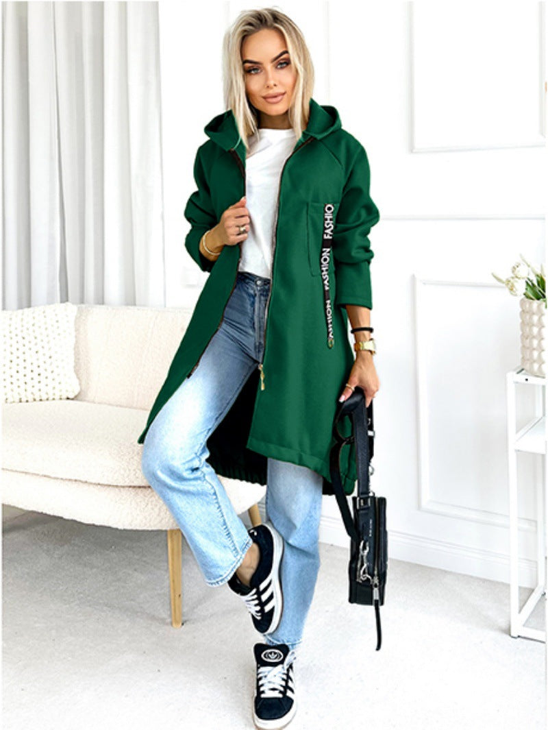 Hooded Sports Zipper Jacket with Medium Thickness for Casual Style