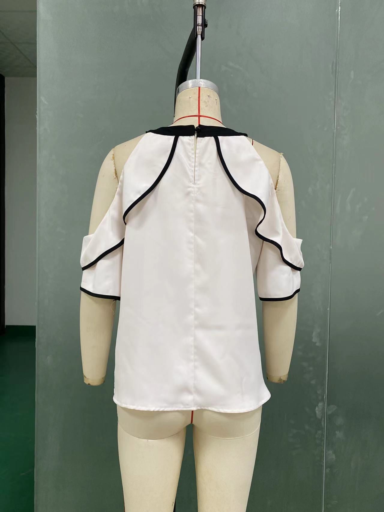 Short-sleeved Bow Collar Pullover Shirt with Stylish Design