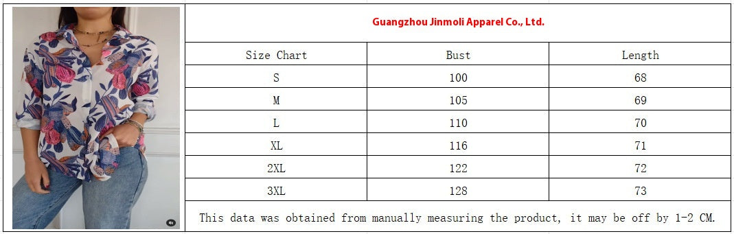 Casual Print Shirt Top with Floral Patterns and Long Sleeves