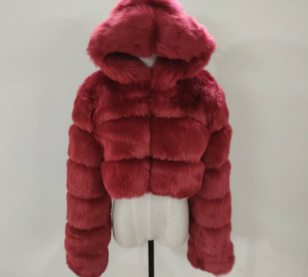 Short Hooded Faux Fur Coat for Elegant Comfort and Style