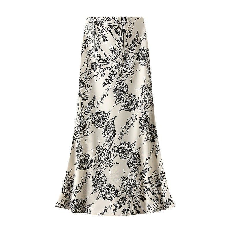 Floral Fishtail Skirt with High Waist Slimming Design