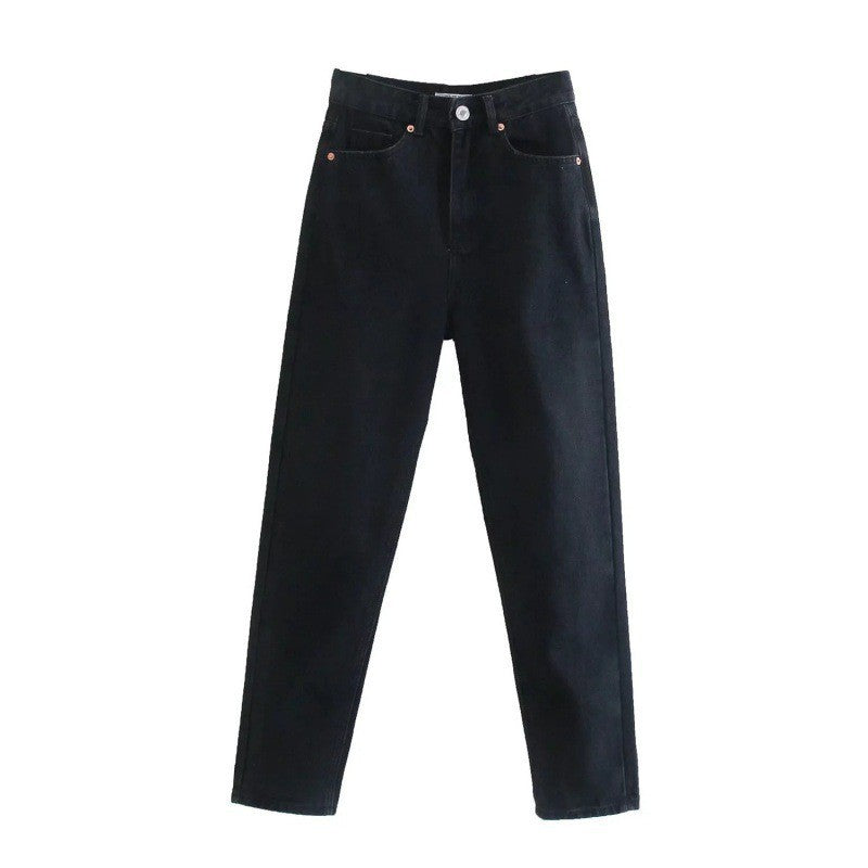 High Waist Loose Casual Denim Trousers with Straight-Leg Style