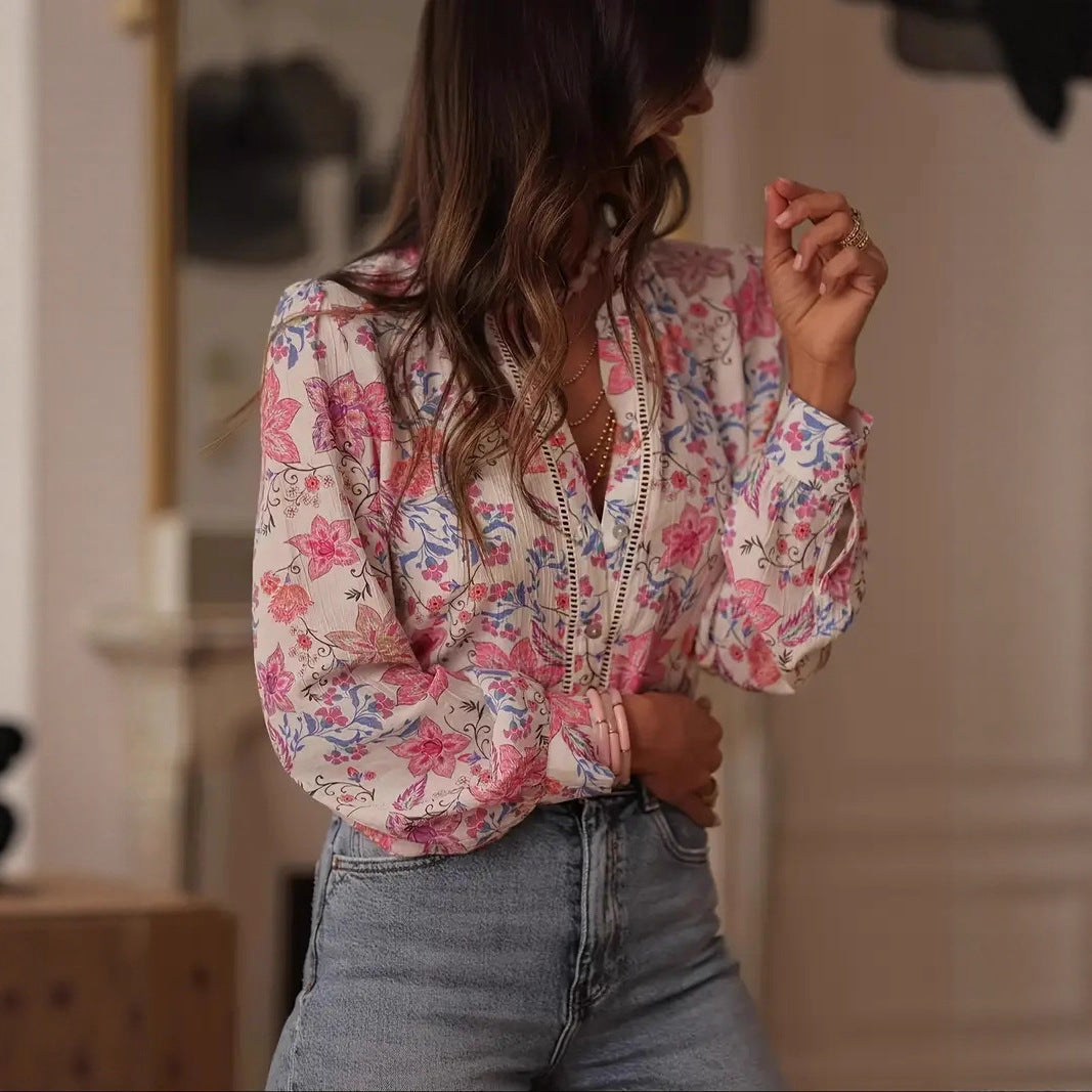 V-neck Single Breasted Shirt with Stylish Basic Design