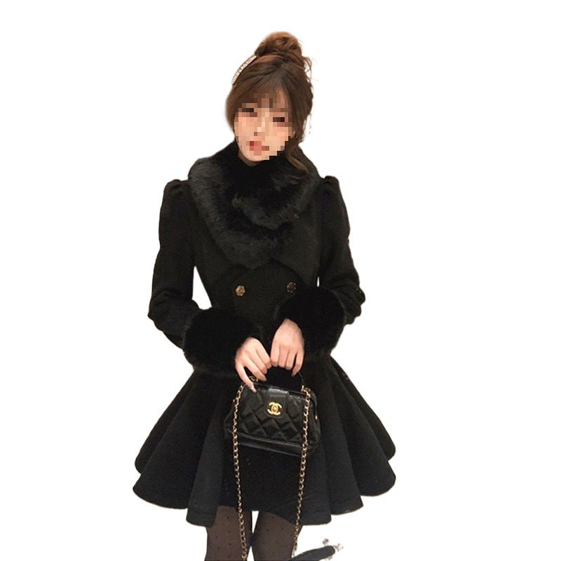 Cotton Wool Collar Woolen Coat with Detachable Fur Collar