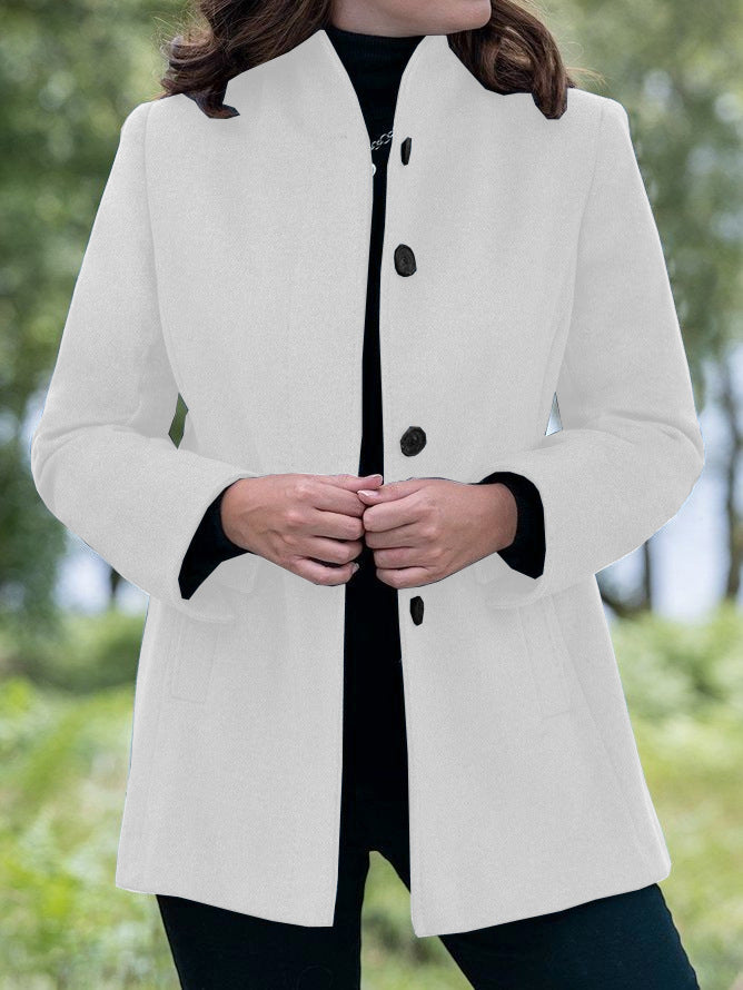Minimalist Long Sleeve Lapel Button Slim-fit Woolen Coat
