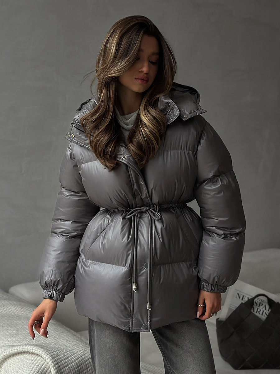 Slim-fit Drawstring Hooded Jacket with Comfortable Thermal Padding