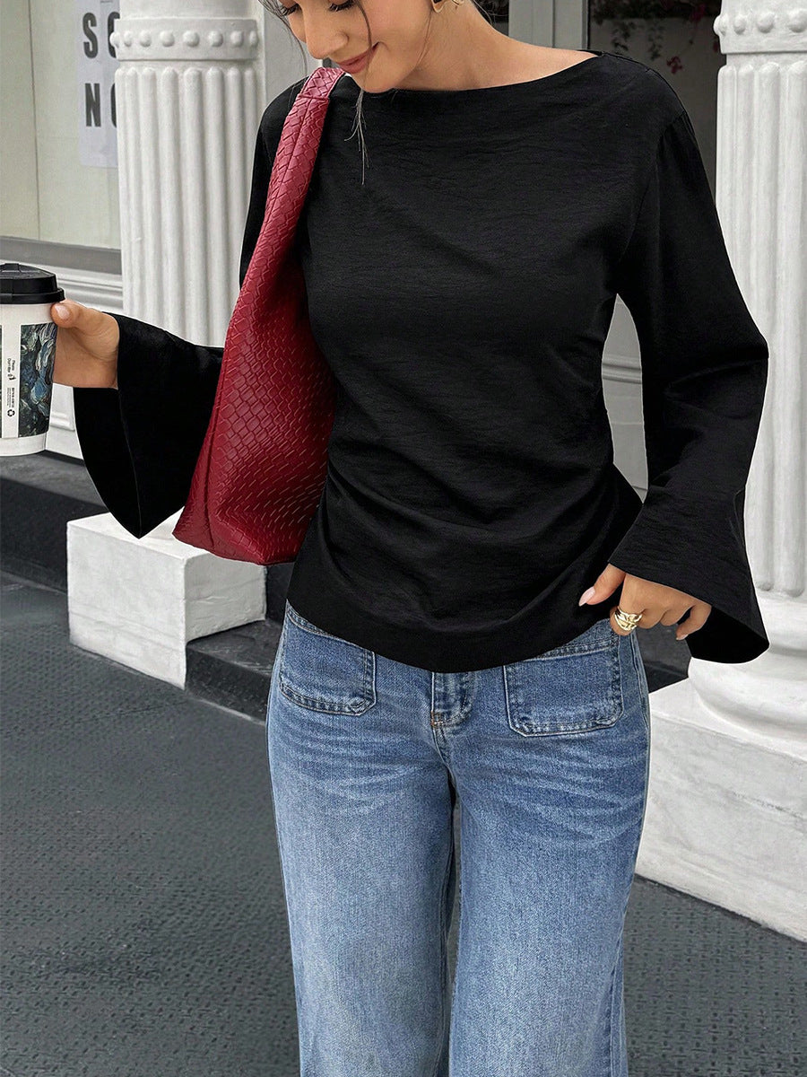 Flared Long Sleeve Pullover with Slim Fit and Stylish Style