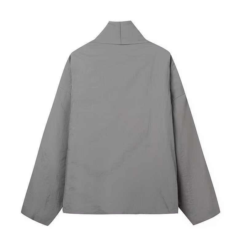 Double-breasted Kimono Coat with Casual Style and Lace-up Details