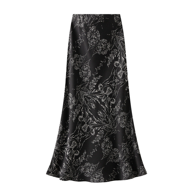 Floral Fishtail Skirt with High Waist Slimming Design
