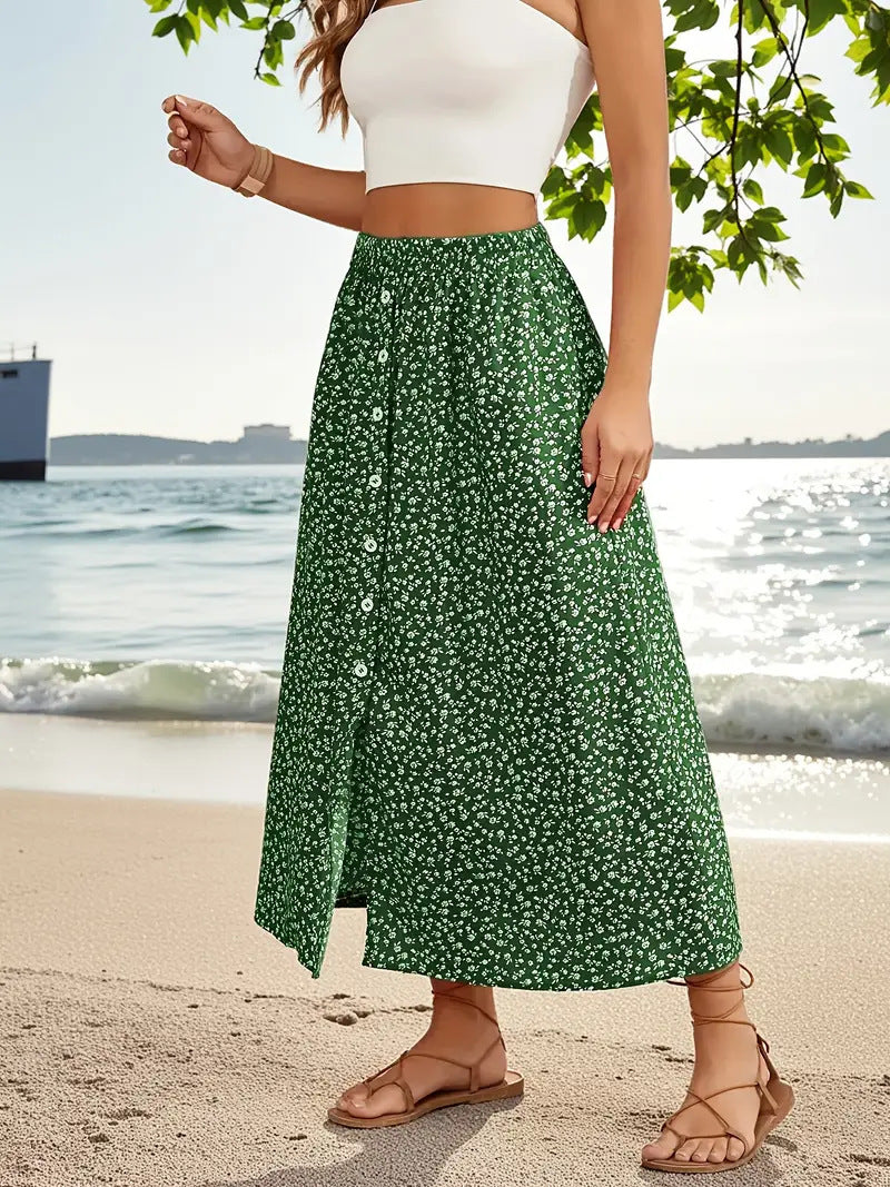 A-Line Skirt with Self-Tie and Embroidery Design for Summer Style