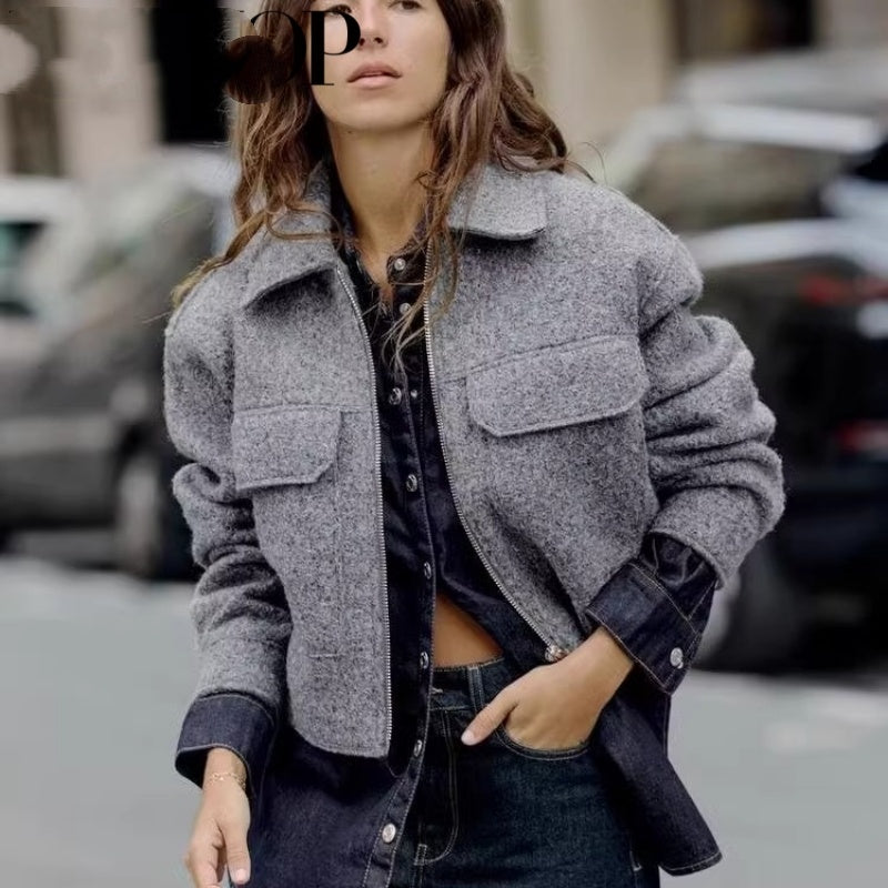 Beaded Leather Jacket with Large Pockets and Lapel Style