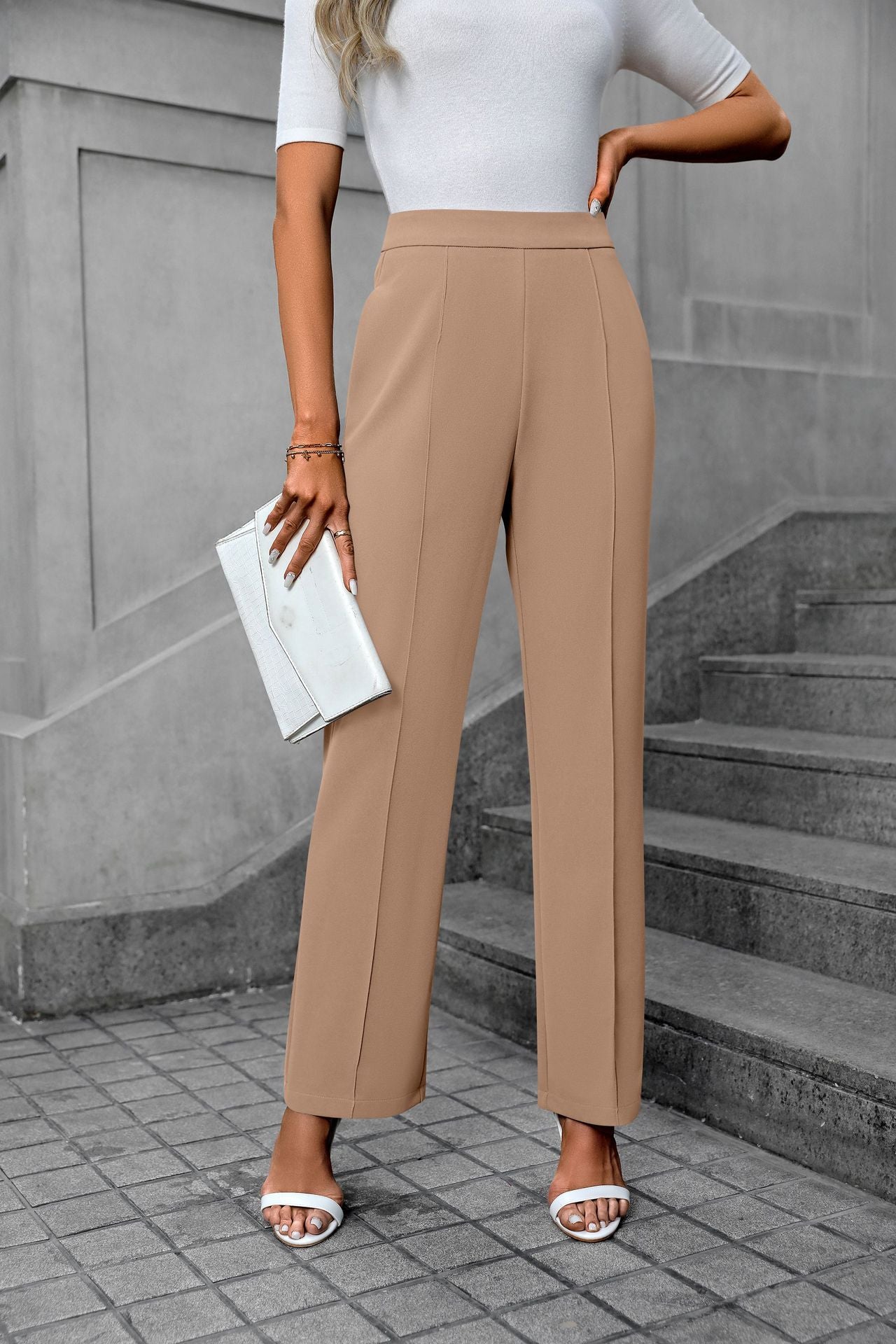 High Waist Casual Business Trousers with Pocket Design