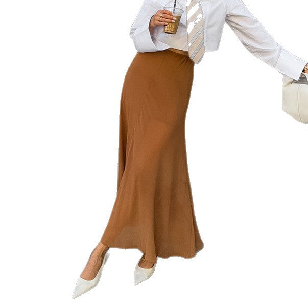 Khaki Slim-fit Tulle Skirt with Elegant Draping Effect