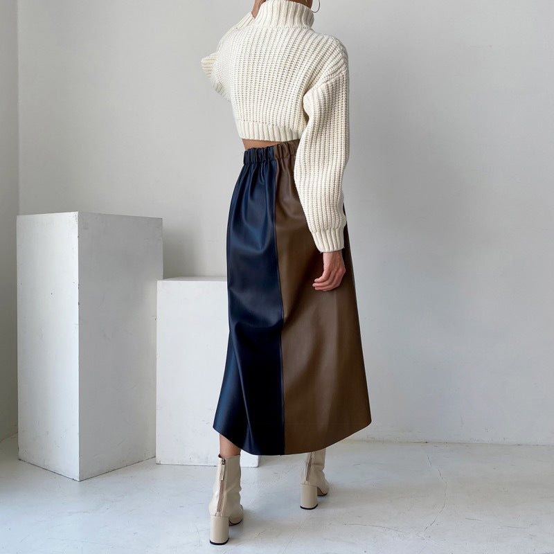 Mosaic Leather Skirt with Elegant Mid-Length Design for Chic Style